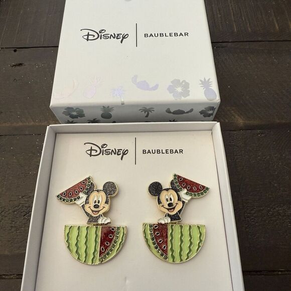 Baublebar X Disney Mickey Mouse Enamel Watermelon Dangle Earrings Summer New - Picture 3 of 3